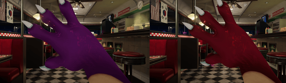 Hands of grape and black cherry variant. They are see through as though they were jello.