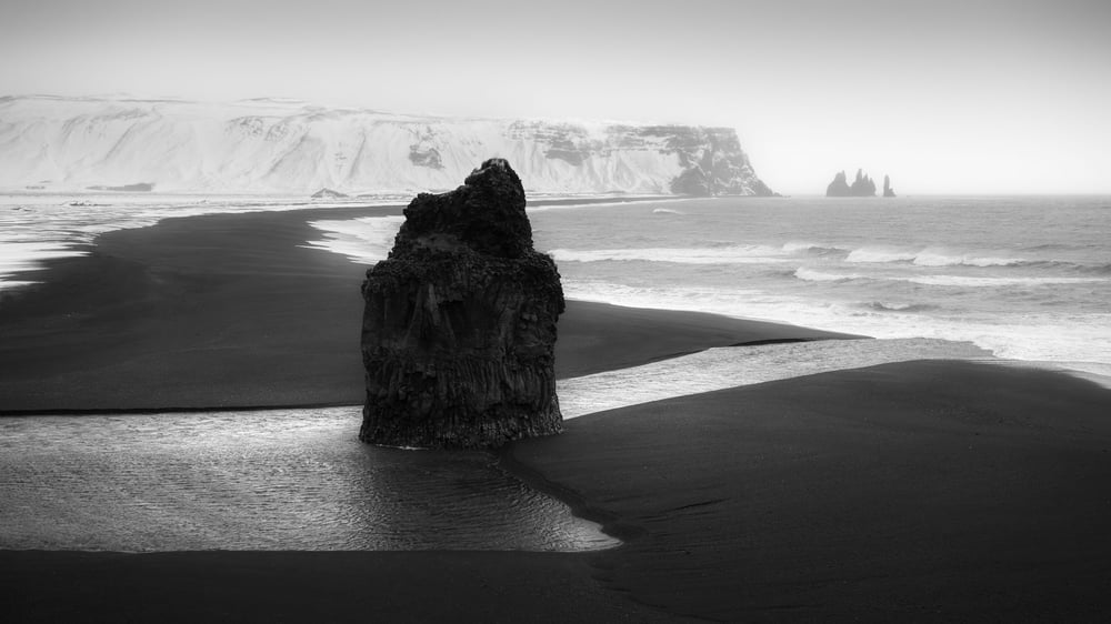 Dyrholaey black and white landscape photography moody
