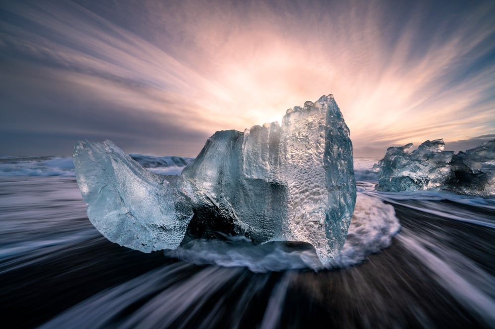 Ice Beach chunk morning sunrise light long exposure