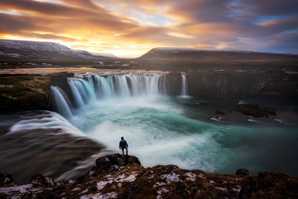 Godafoss waterfall iceland landscape photography sunset