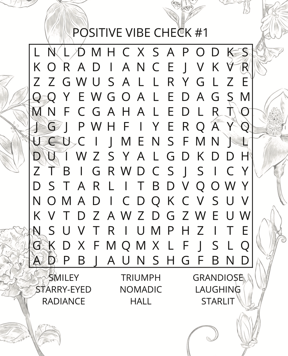 Positive Vibe Word Search