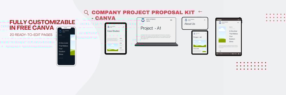 Company Project Proposal Kit slider showing customizable pages for core studies and projects. Helps win more clients.