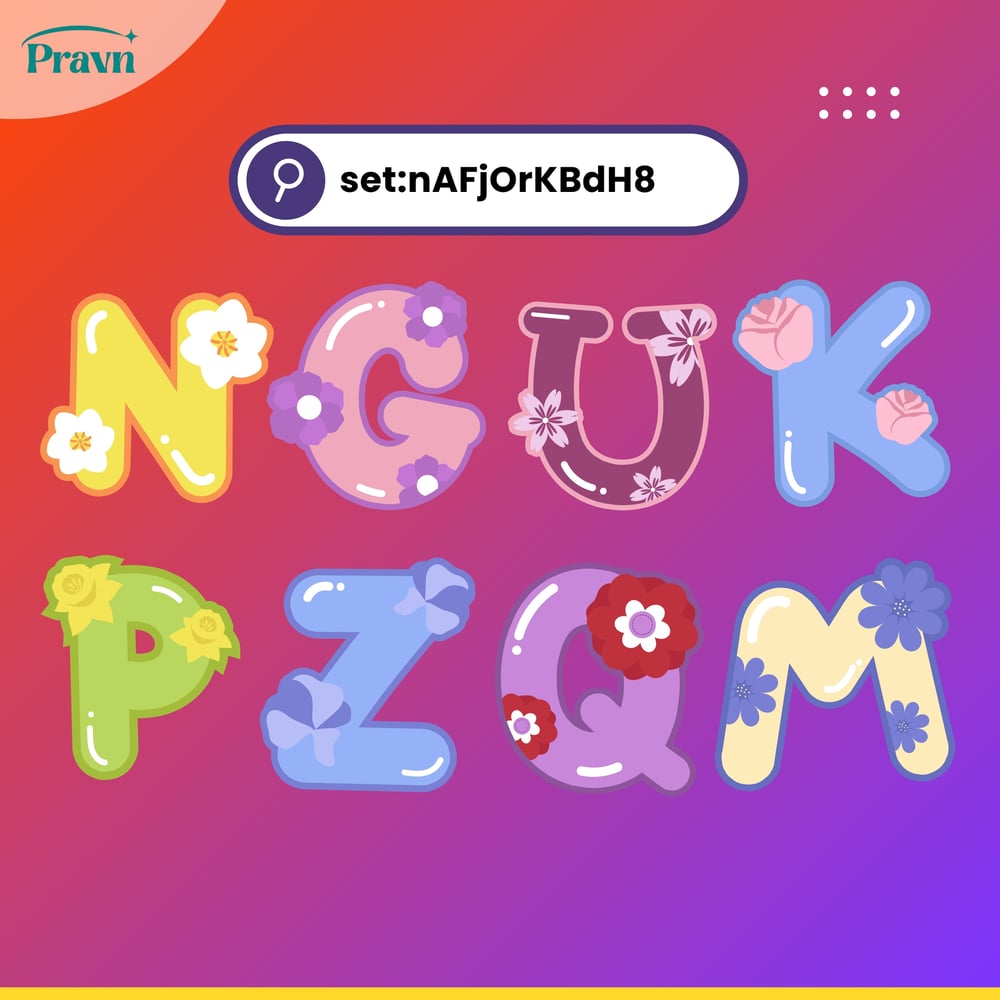 Soft pastel alphabet letters N, G, U, K, P, Z, Q, and M decorated with flowers and floral patterns on a colorful gradient background.