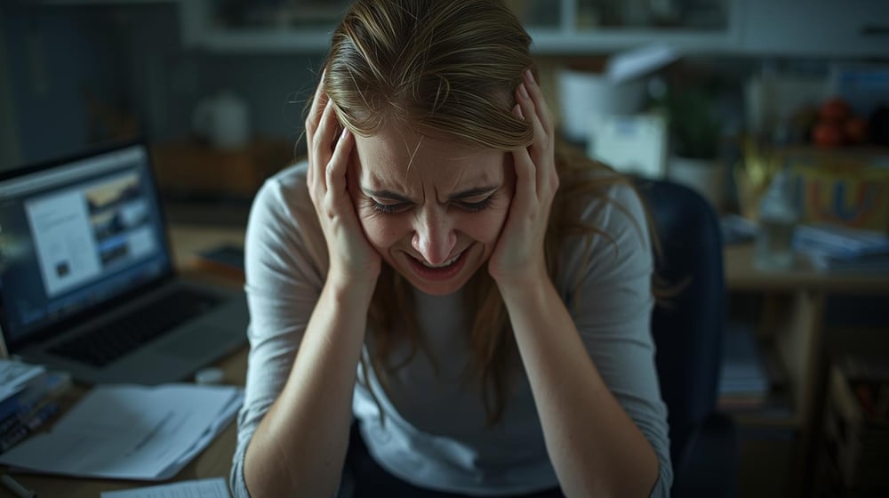 Woman experiencing signs of nervous system dysregulation and overstimulation