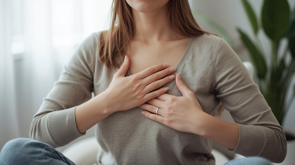 Woman practicing slow breathing to regulate her nervous system naturally