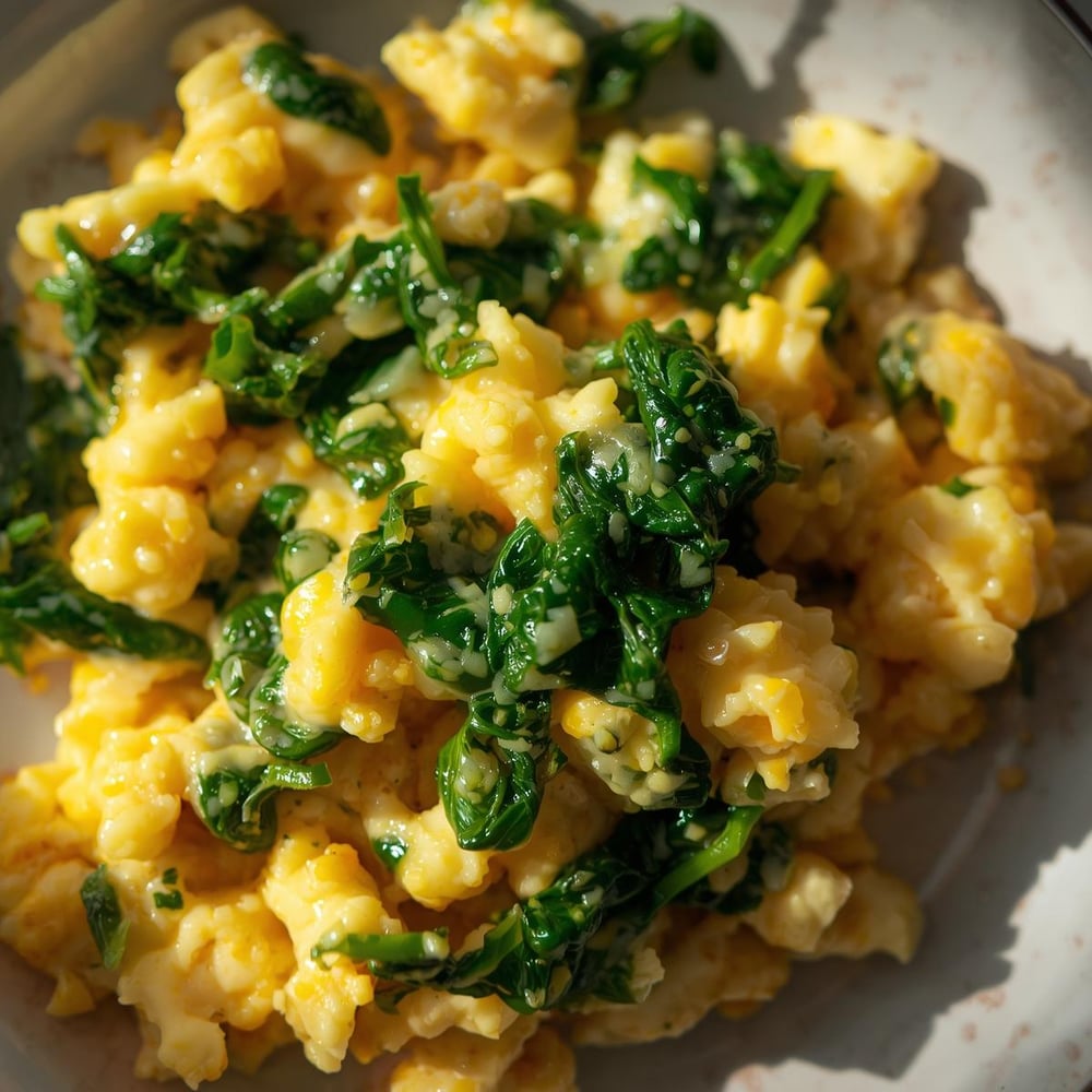 Breakfast_ Scrambled eggs with spinach – Eggs are an affordable protein source and spinach adds important nutrients.