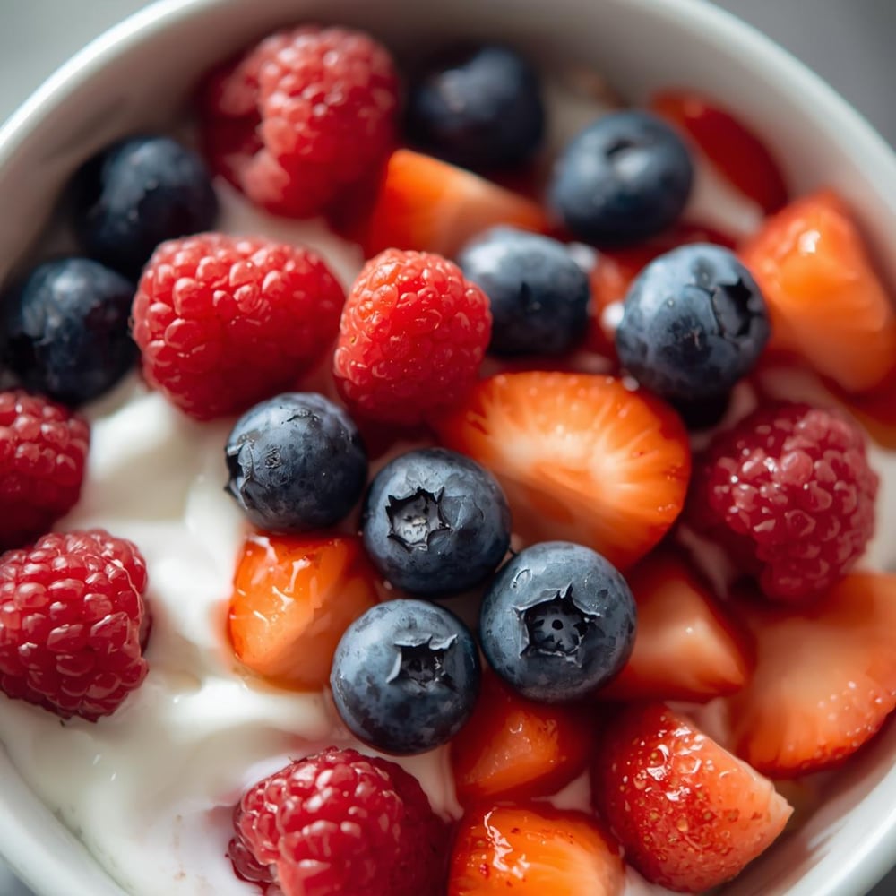 Breakfast_ Greek yogurt with mixed berries – A filling breakfast that provides protein and vitamins.