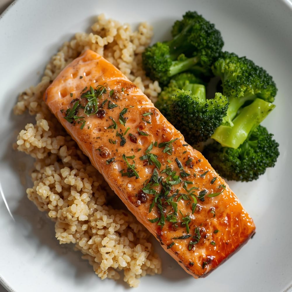 Dinner_ Baked salmon with quinoa and steamed broccoli – Salmon is a good source of omega-3s, and it pairs well with healthy grains and vegetables.