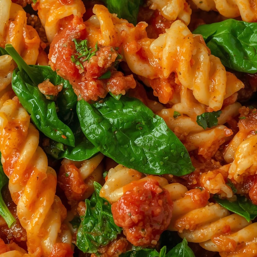 Lunch_ Whole-wheat pasta with tomato sauce and spinach – Pasta is affordable, and adding spinach boosts its nutritional value.