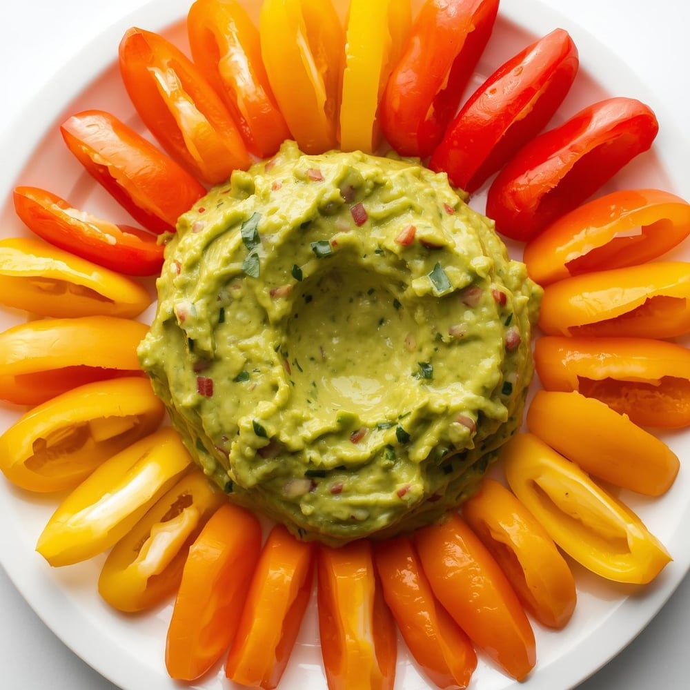Snack_ Sliced bell peppers with guacamole – A simple and tasty snack with healthy fats.