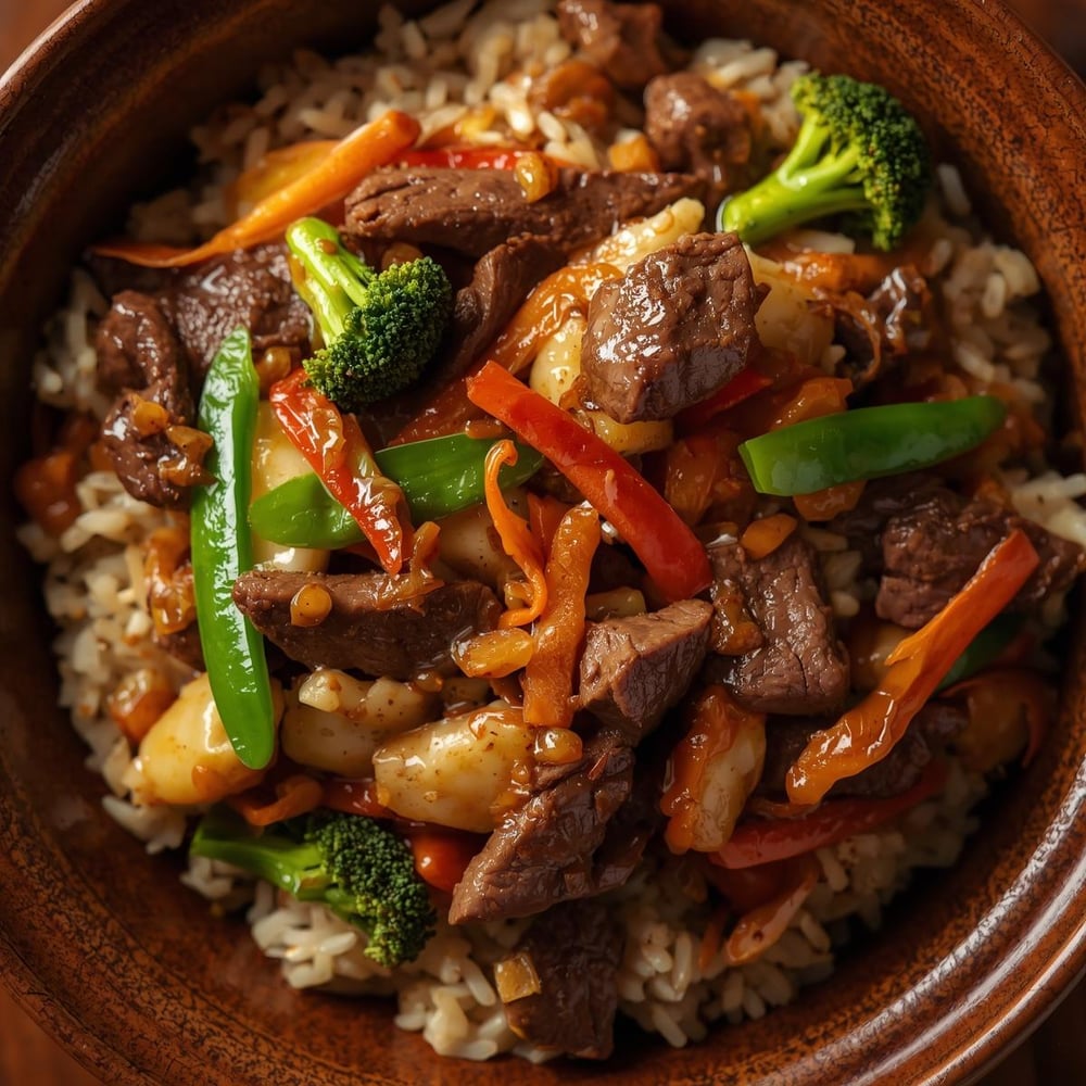 Dinner_ Beef stir-fry with vegetables and brown rice – Lean beef is an affordable protein and works well with a variety of veggies.