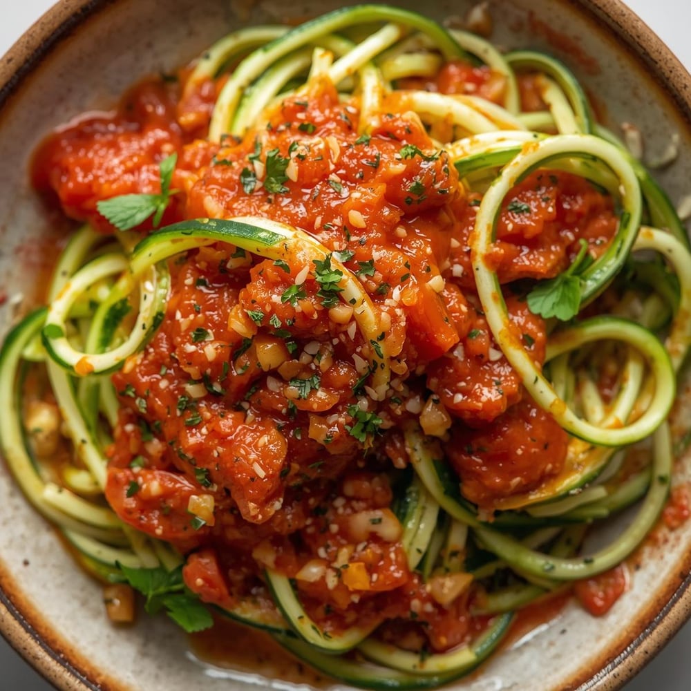 5. Zucchini Noodles with Tomato Sauce_Zucchini noodles, also known as “zoodles,” are a great low-calorie alternative to pasta. Pair them with a homemade tomato sauce made from fresh tomatoes, garlic, and olive oil. You can add grilled c