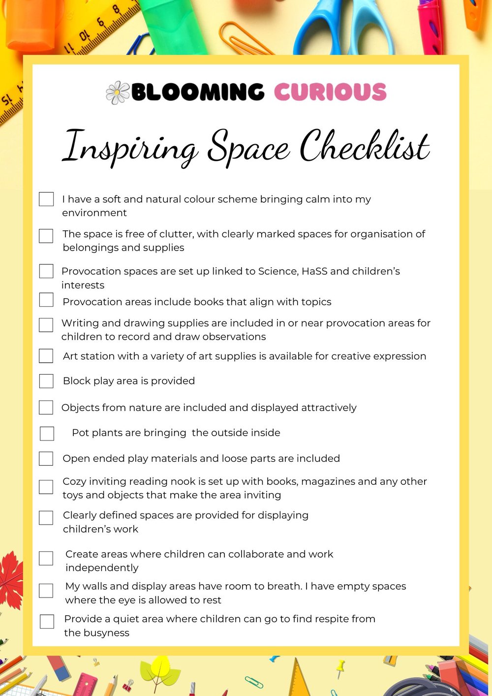 Creating an Inspiring Space checklist