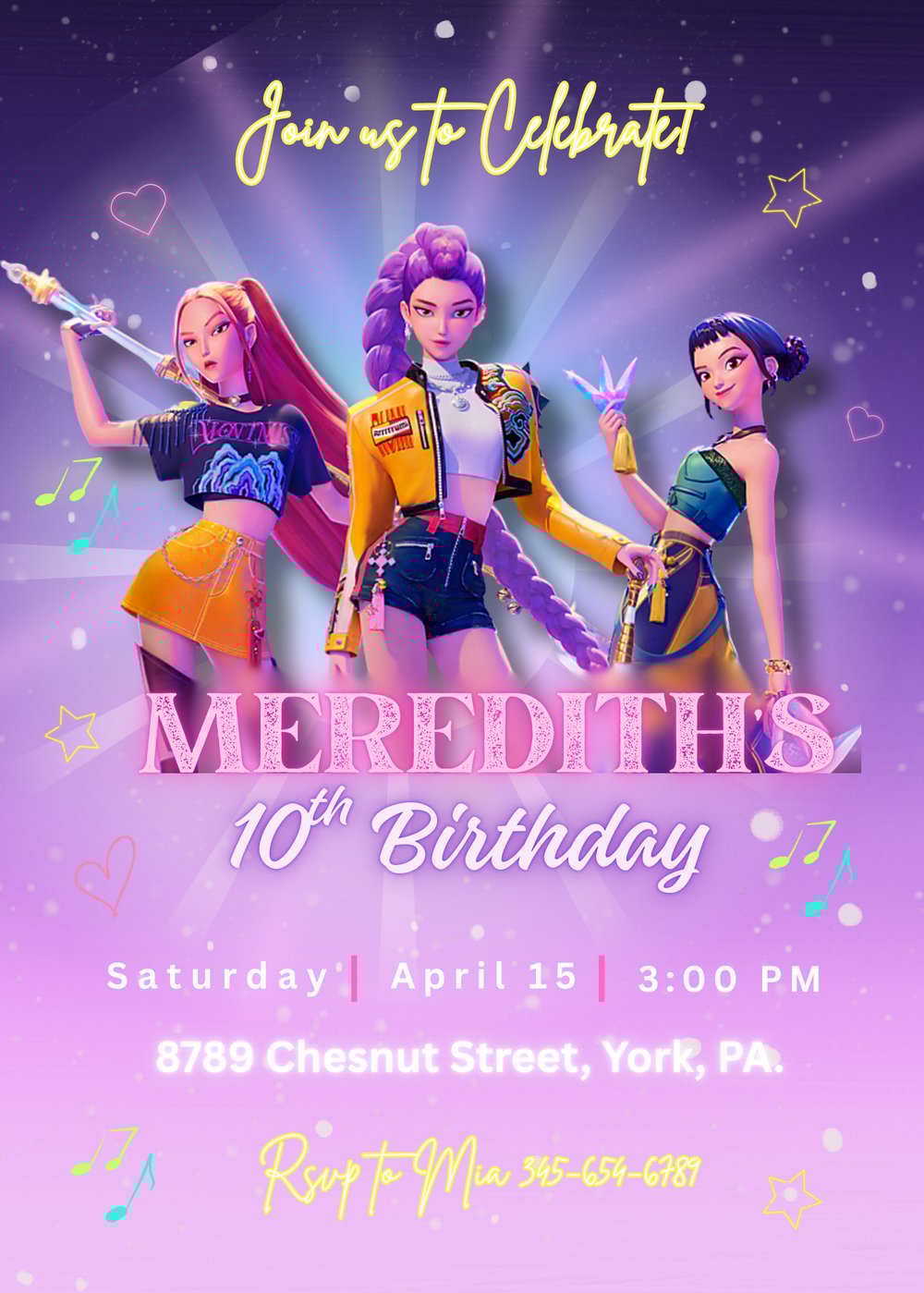 birthday invitation kpop demon hunters