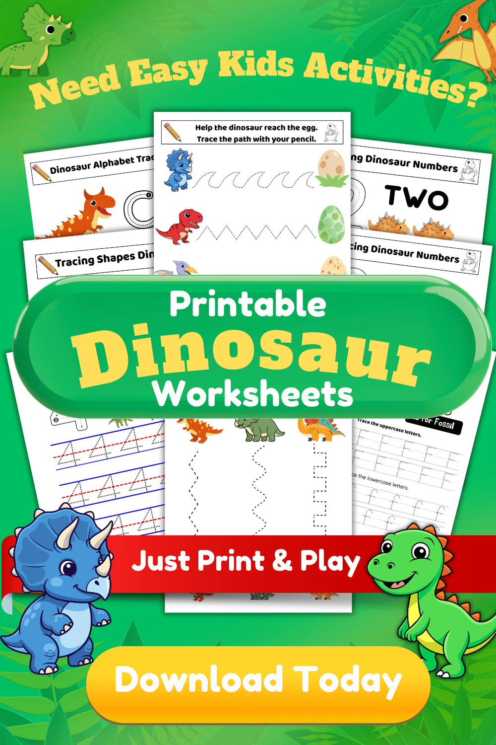 Dinosaur Tracing Activities for Toddlers & Preschoolers | 50 Page Printable Tracing Worksheets | Lines, Letters, Numbers & Shapes | Pre-K Learning Activities