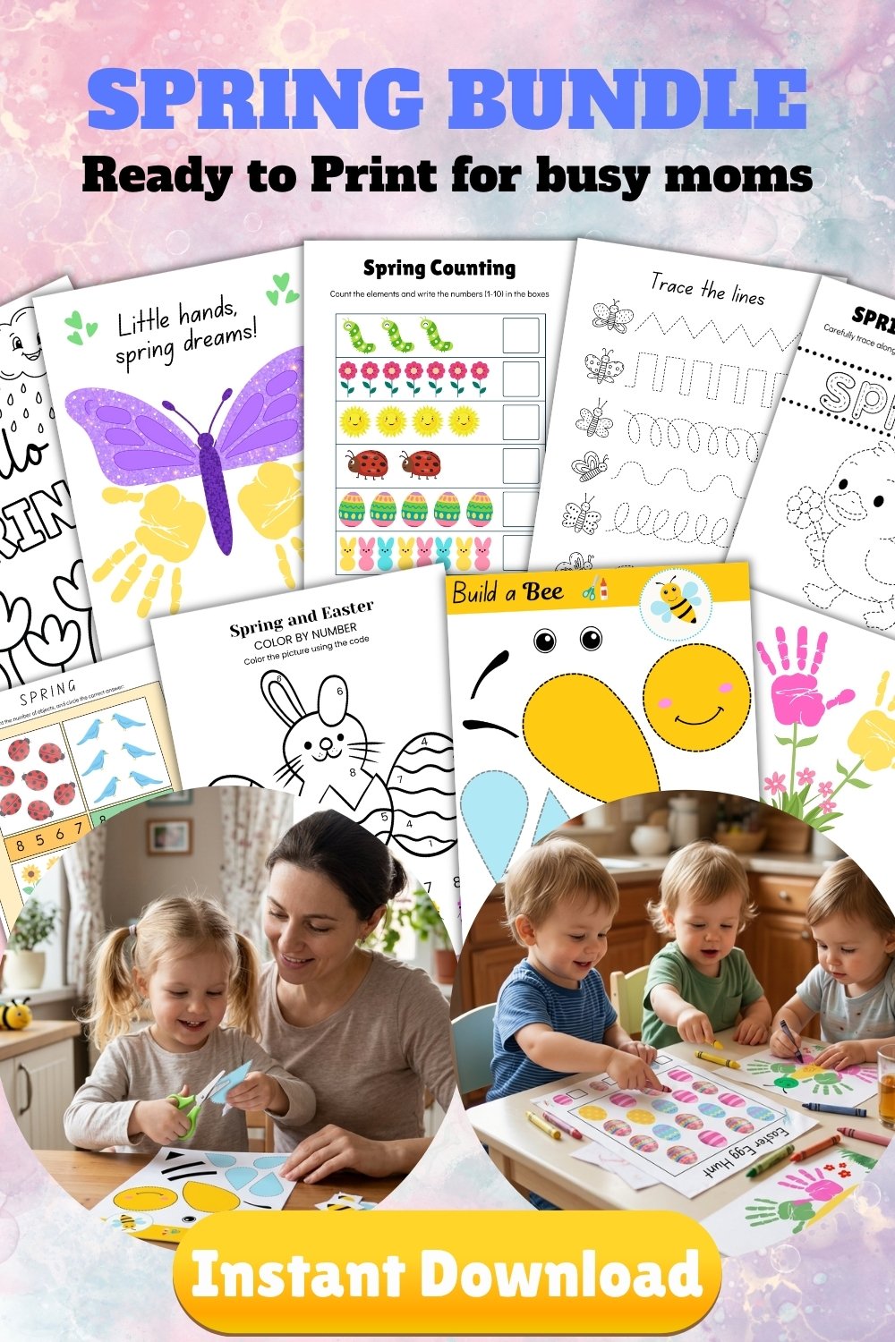 Spring Activities Bundle for Toddlers & PreK | 25 Printable Learning Activities + Parent Guide | Preschool Spring Worksheets | Homeschool & Daycare