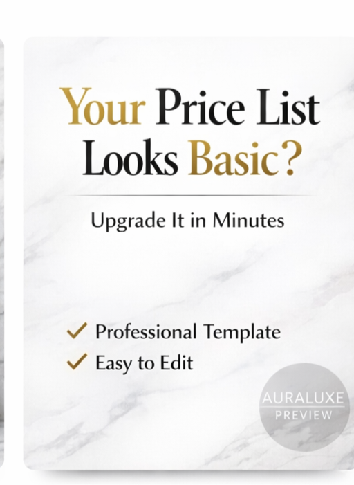 "Luxury Lash and Brow Price List Template by AuraLuxe