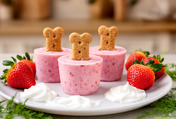 Frozen strawberry yogurt dog treats