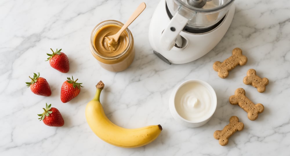 ingredients for frozen strawberry yogurt dog treats
