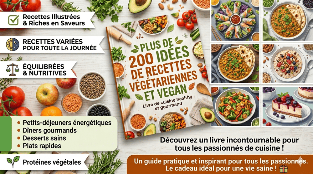 Livre de recettes végétariennes et vegan avec plus de 200 idées de plats healthy, gourmands, variés et faciles à préparer au quotidien