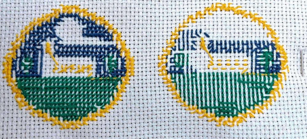 picture to show differing finishes of differently worked cross stitches
