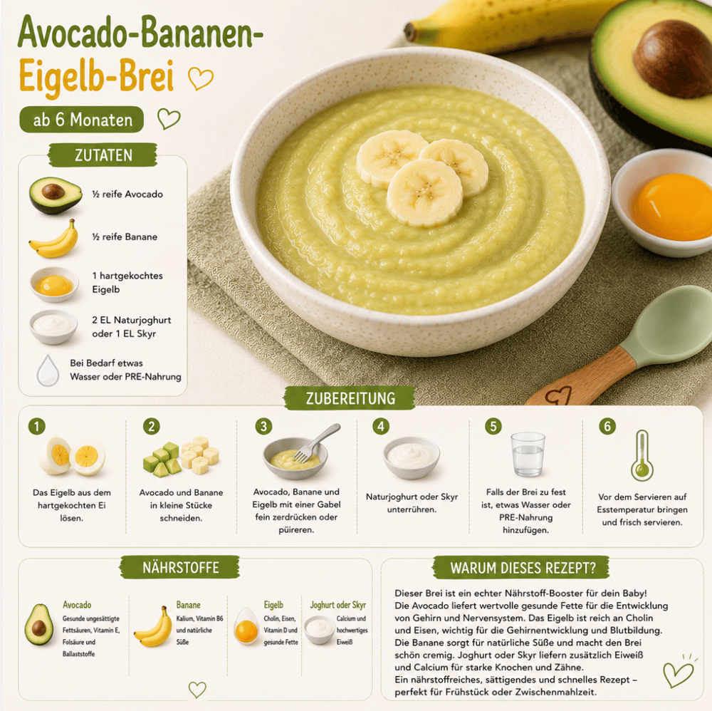 Beikostrezept Avocado Bananen Eigelb Brei ab 6 Monaten
