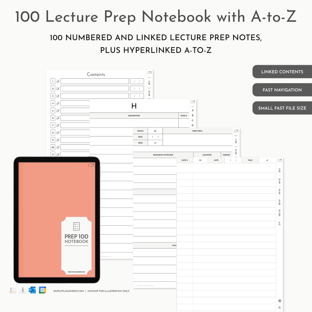 lecture prep digital notebook with a-to-z
