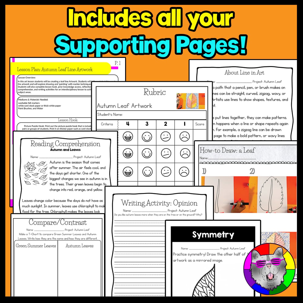 Autumn Leaf Line Art Lesson Fall Leaf Art Project Activity Reading Writing Art – image 4