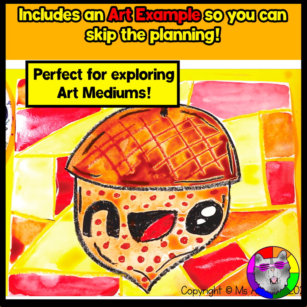 Autumn Acorn Art Lesson Warm Colors Fall Art Project Activity Reading Writing – image 3