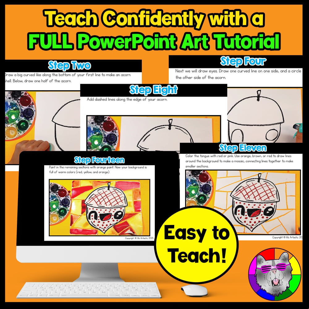 Autumn Acorn Art Lesson Warm Colors Fall Art Project Activity Reading Writing – image 2