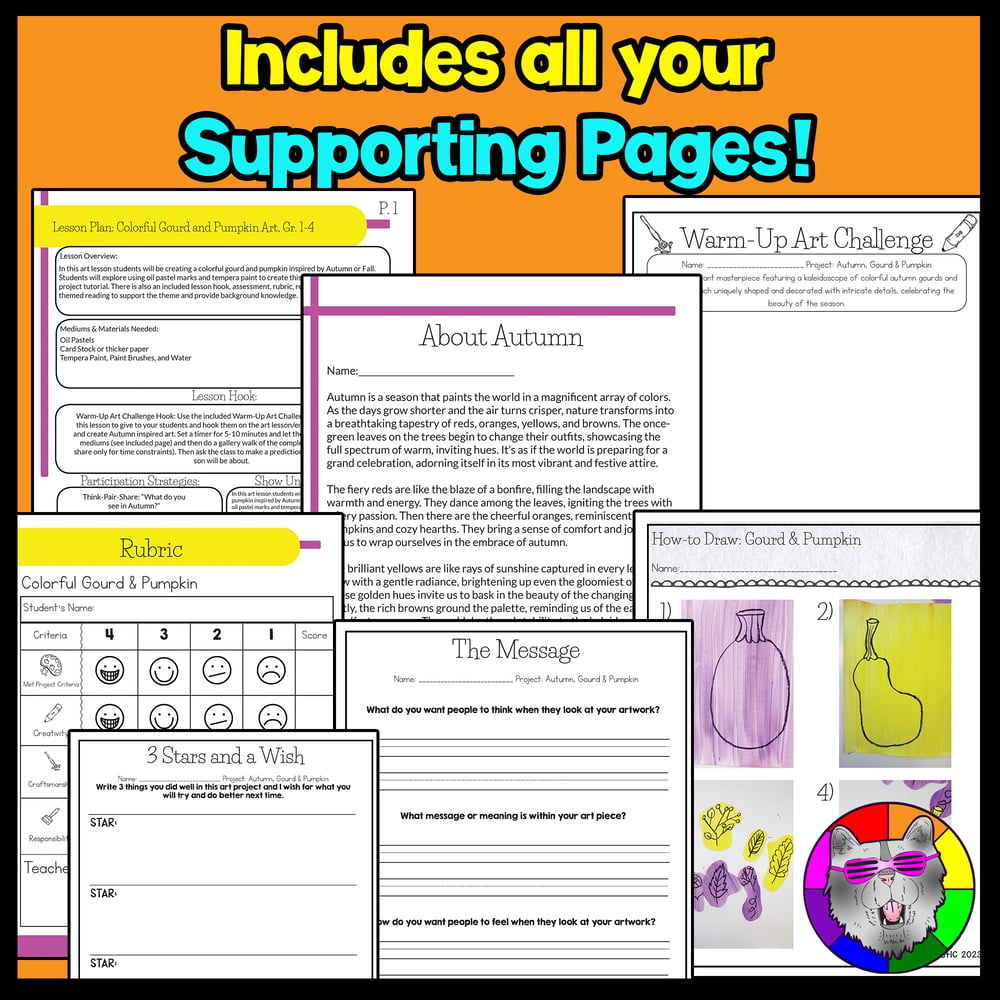 Autumn Gourd and Pumpkin Art Lesson Autumn Line Art Project Fall Art Activity – image 2