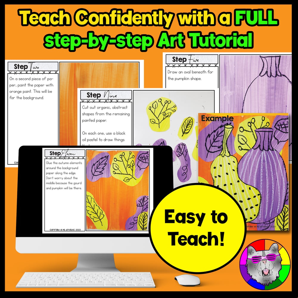 Autumn Gourd and Pumpkin Art Lesson Autumn Line Art Project Fall Art Activity – image 3