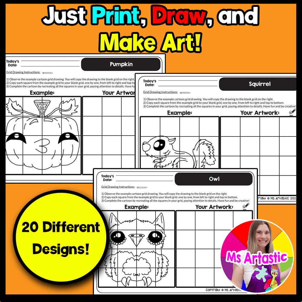 Autumn Cartoon Grid Drawing Worksheets Autumn Drawing Activities for Kids – image 2