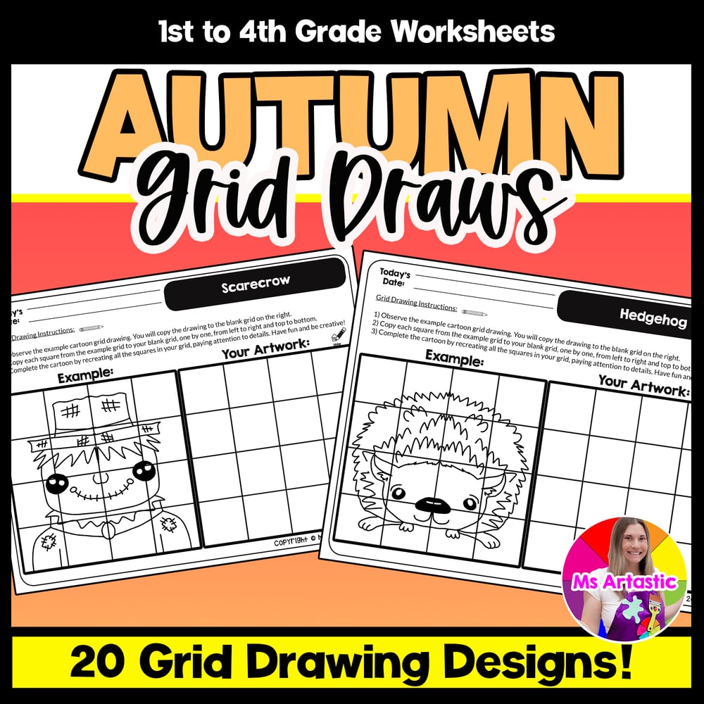 Autumn Cartoon Grid Drawing Worksheets Autumn Drawing Activities for Kids