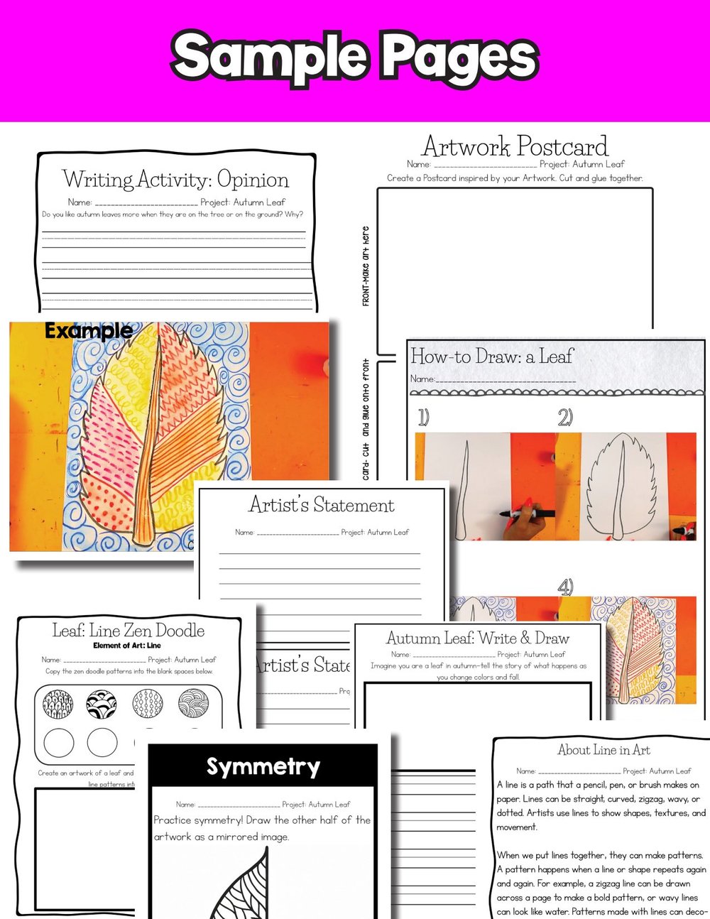 Autumn Leaf Line Art Lesson Fall Leaf Art Project Activity Reading Writing Art – image 9