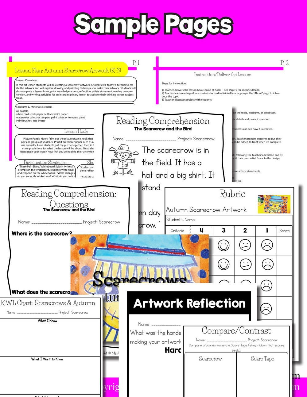 Autumn Scarecrow Art Lesson Fall Scarecrow Art Project Reading Comprehension – image 8