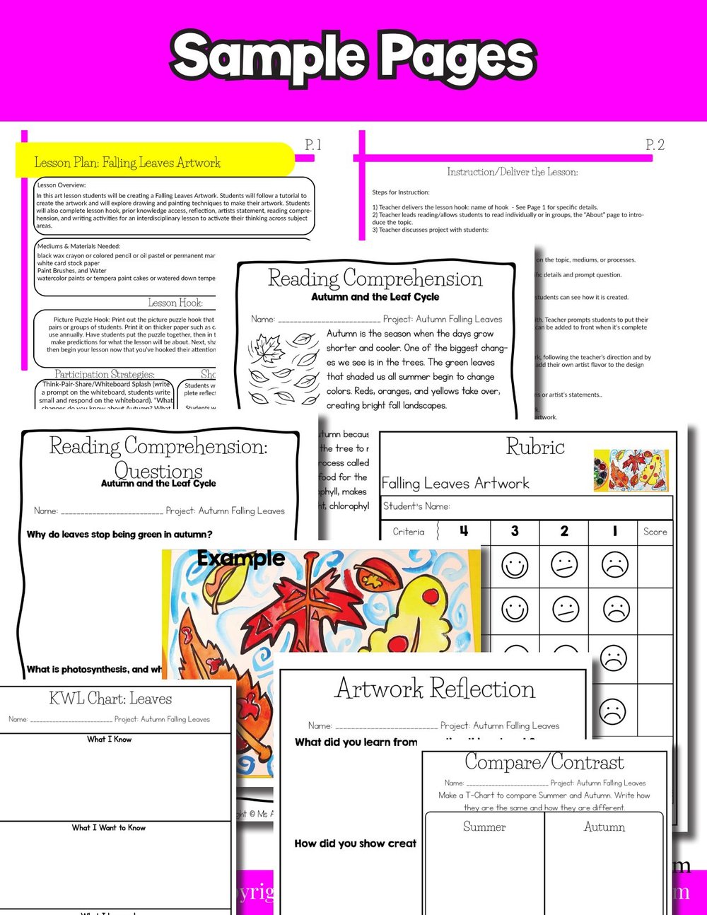 Autumn Falling Leaves Art Lesson Fall Leaf Art Project Activity Reading Writing – image 8