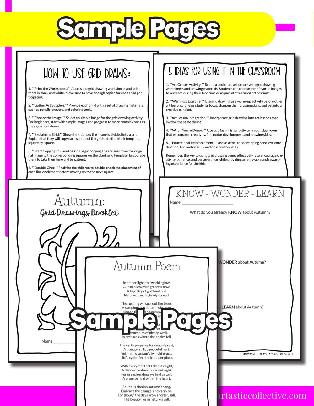 Autumn Value Grid Drawing Worksheets Autumn | Ms Artastic