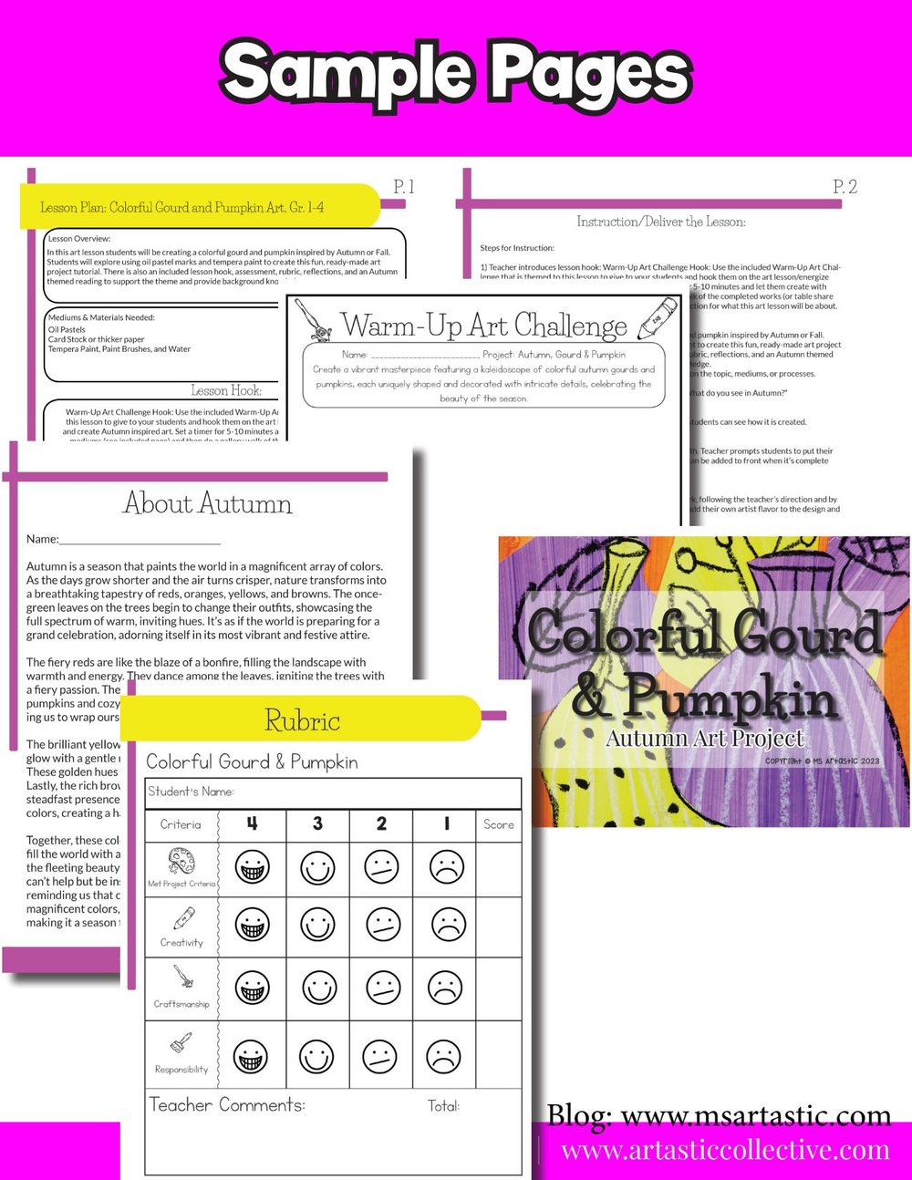 Autumn Gourd and Pumpkin Art Lesson Autumn Line Art Project Fall Art Activity – image 8