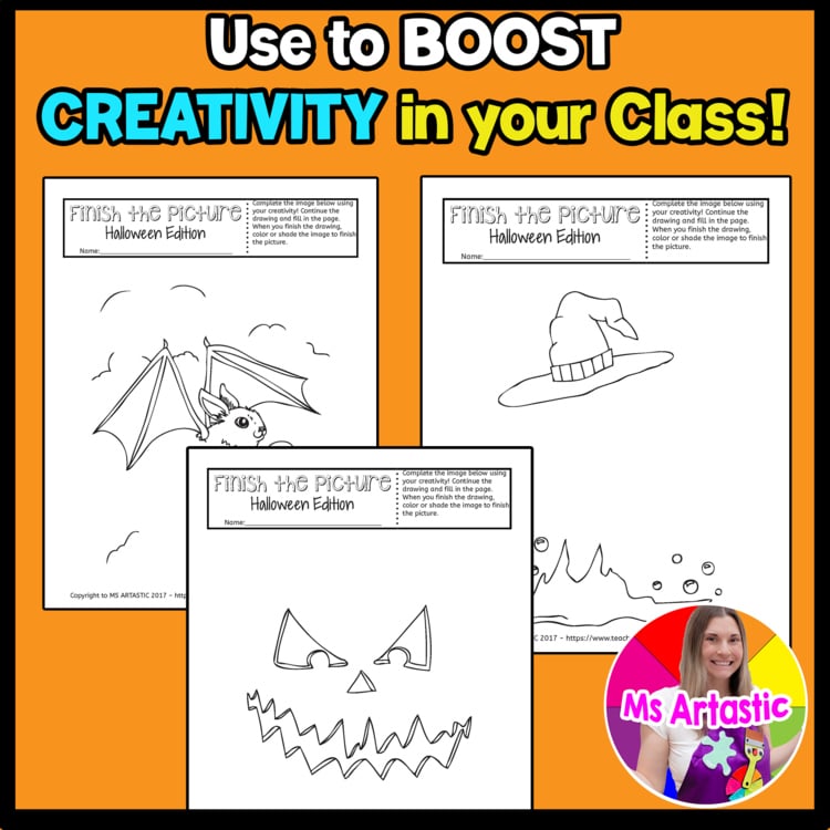 Halloween Art Activity Finish the Picture Creativity Challenge Fast Finishers – image 4