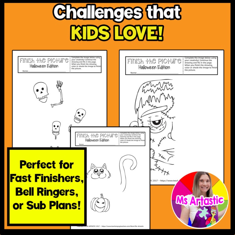 Halloween Art Activity Finish the Picture Creativity Challenge Fast Finishers – image 3