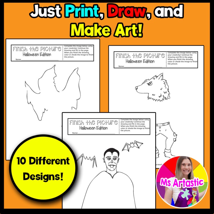 Halloween Art Activity Finish the Picture Creativity Challenge Fast Finishers – image 2