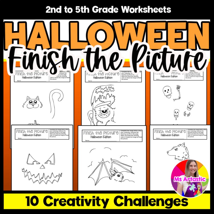 Halloween Art Activity Finish the Picture Creativity Challenge Fast Finishers