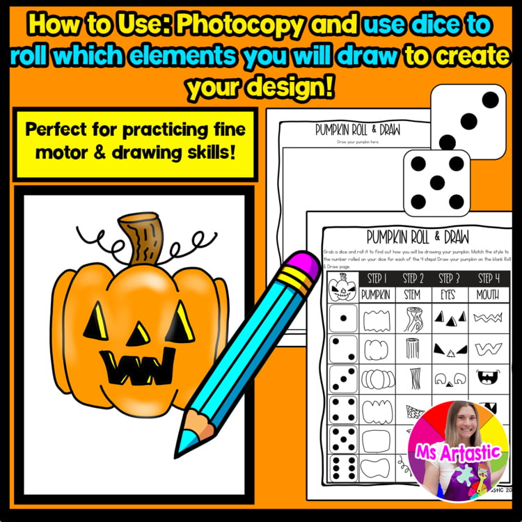Halloween Roll and Draw Directed Drawing Art Game Halloween Drawing Activity – image 2