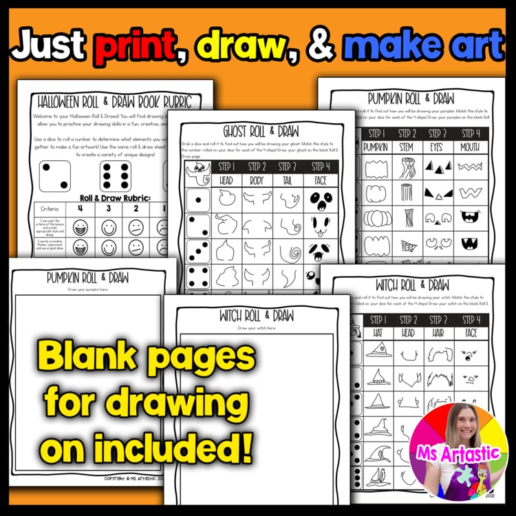 Halloween Roll and Draw Directed Drawing Art Game Halloween Drawing Activity – image 3