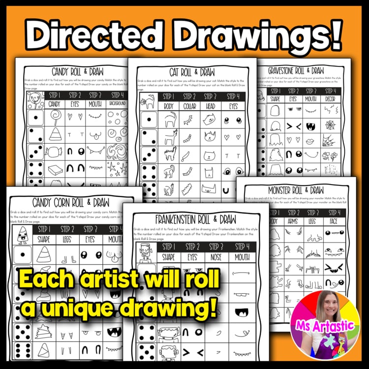 Halloween Roll and Draw Directed Drawing Art Game Halloween Drawing Activity – image 4
