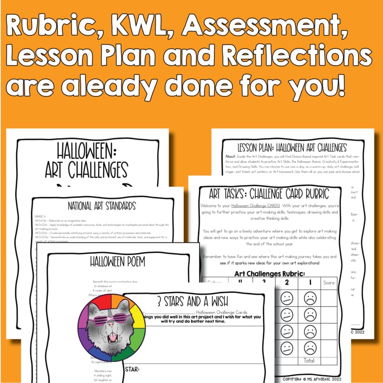Halloween Art Lesson Drawing Prompts Fast Finishers Bell Ringers Challenge Cards – image 3