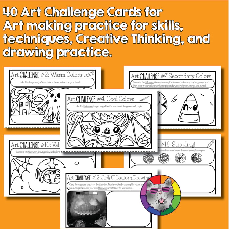 Halloween Art Lesson Drawing Prompts Fast Finishers Bell Ringers Challenge Cards – image 2