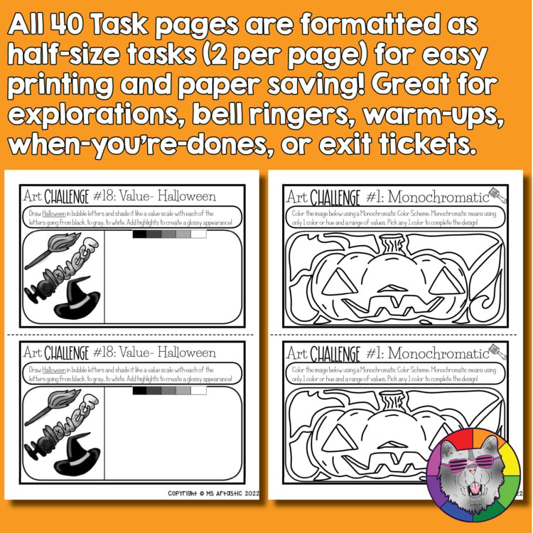 Halloween Art Lesson Drawing Prompts Fast Finishers Bell Ringers Challenge Cards – image 4