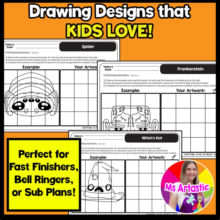 Halloween Cartoon Grid Drawing Worksheets Halloween Drawing Activities for Kids – image 3